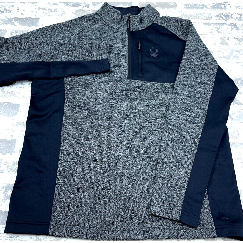 Spyder Jacket Men XL Gray Black Pullover Sweater Waffle Knit Core Layer A74
